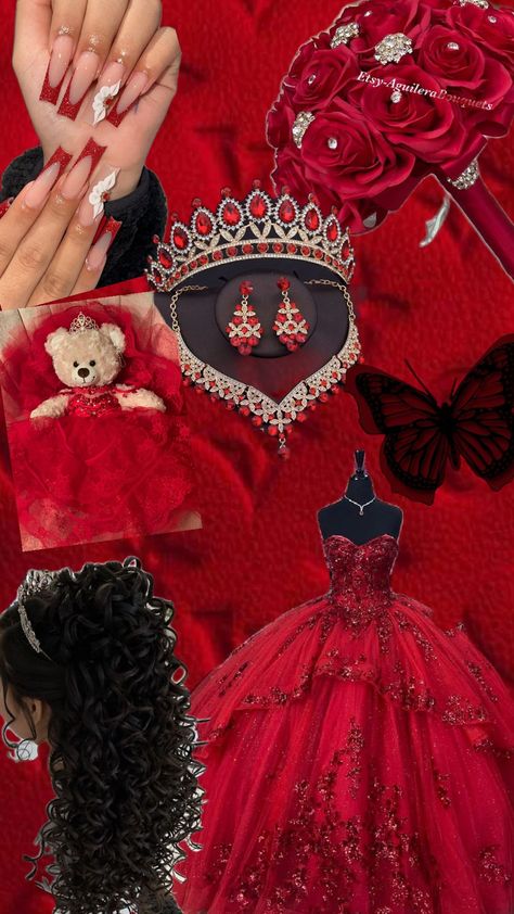 quince dream ❤️ Quince Ideas Themes Red, Red Theme Quince, Dark Red Quince, Emo Quince, Red And Black Quinceanera Theme, Red Quince Decorations, Quinceanera Ideas Themes, Black Quinceanera Theme, Red Quinceanera Theme