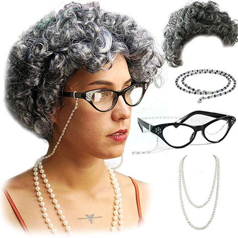 Golden Girls Costumes, Old Lady Wig, Zombie Makeup Easy, Granny Wig, Granny Costume, Old Lady Dress, Grandma Costume, Gray Wig, Grey Hair Wig