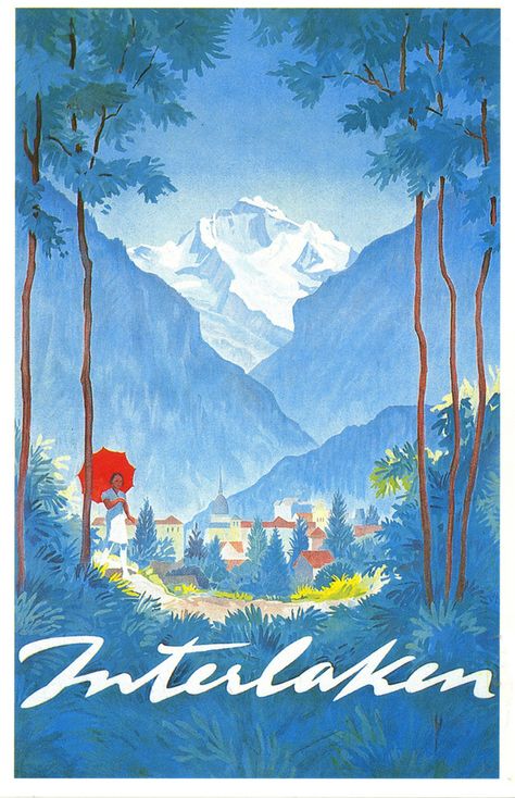 Old Posters, Postal Vintage, Tourism Poster, Ski Posters, Retro Travel Poster, Interlaken, Travel Illustration, Vintage Poster Art, Retro Illustration