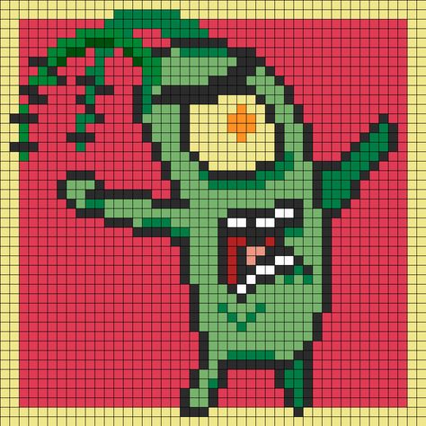 Plankton Perler Bead Pattern | Bead Sprites | Characters Fuse Bead Patterns Plankton Perler Beads, Plankton Pixel Art, Spongebob Perler Bead Patterns, Perler Bead Characters, Spongebob Cross Stitch Pattern Free, Spongebob Perler Beads, Mr Krabs Pixel Art, Spongebob Pixel Art, Gravity Falls Pearl Beads