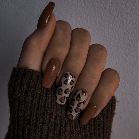 Leopard Nails Square, Nails Inspiration Leopard, Fall Leopard Nail Designs, Fall Cheetah Print Nails, Brown Cheetah Nails, Brown Leopard Nails, Pantera Nails, Panther Nails, Nails Leopard Print