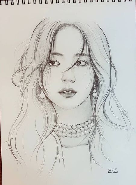 Kpop Drawings Blackpink Jisoo, Sketches Blackpink, Blackpink Sketch Easy, Kpop Drawings Easy Twice, Kpop Drawings Pencil Easy, Kpop Drawings Blackpink, Girly Drawings Pencil, Blackpink Easy Drawing, Blackpink Art Sketch