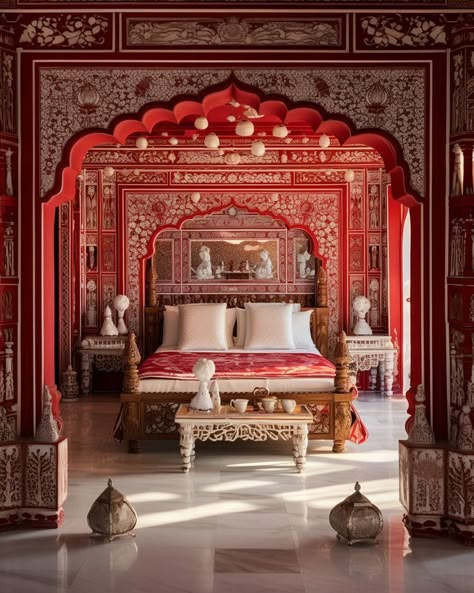 Desi Interior, Maha Bharat, Pakistan Architecture, Indian Inspired Decor, Hotel Room Design Plan, Palace Design, Indian Palace, Royal Bedroom, Palace Architecture