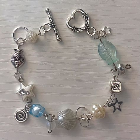 Mermaid Charm Bracelet, Mermaid Core Bracelet, Diy Mermaid Jewelry, Sea Necklace Aesthetic, Sea Jewelry Aesthetic, Mermaid Jewelry Aesthetic, Siren Bracelet, Sea Shell Bracelet, Mermaid Treasure