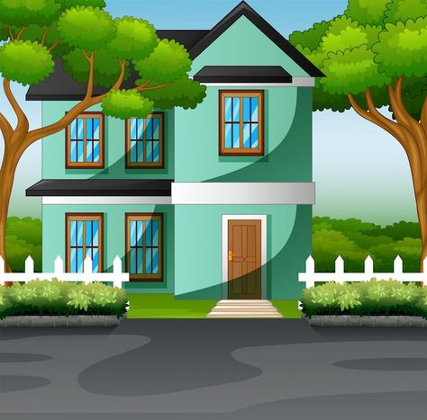 House With Front Yard, Farm Cartoon, Premium Vector Cartoon, Nature Background Images, Cabin In The Mountains, House Cartoon, Splash Images, Free Green Screen, Cartoon House