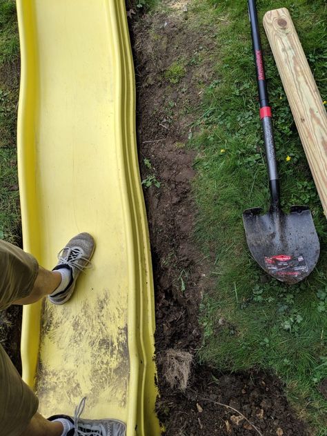 DIY Hillside Slide Step-by-Step Instructions – MOMtessori Life Hillside Slide, Homemade Slide, Hillside Orchard, Backyard Slide, Toddler Garden, Diy Kids Playground, Play Area Backyard, Diy Playground, Play Ground