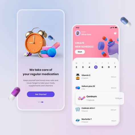 Medicine Reminder App Medicine App Design, Medication Reminder App, Medical App Ui Design, Medicine Reminder App, Pill Reminder App, Medicine Reminder, Moodboard App, Profile App, Health App Design