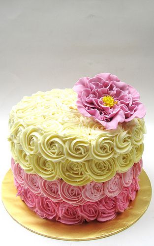 Pink & yellow ombre cake by Anita on flickr Whimsical Cake, Special Cakes, Ombre Cake, Yellow Ombre, Just Cakes, Gorgeous Cakes, Floral Cake, Rainbow Cake, Love Cake