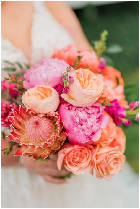 Pink And Coral Bouquet, Pink And Orange Wedding Bouquet, Pink And Orange Bridal Bouquet, Pink And Orange Wedding Flowers, Pink Orange Wedding, Peach Bridal Bouquet, Pink Peony Bouquet, Dance Flowers, Coral Wedding Colors