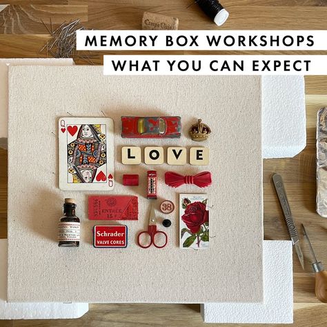 MEMORY BOX DAY WORKSHOPS | WHAT TO EXPECT​​​​​​​​ ​​​​​​​​ Do you have a collection of precious items and keepsakes you’ve collected over the years that remind you of a specific person, place, occasion or pastime? ​​​​​​​​ ​​​​​​​​ Together we can transform these items into a beautiful bespoke Memory Box or artwork that will bring a smile to your face every day, keep those memories alive and become a wonderful talking point in your home.​​​​​​​​ ​​​​​​​​ Sound good? Then join me and a small g... Water Cakes, Specific Person, Apartment Art, Boxing Day, Memory Box, Together We Can, Interior Inspo, Shades Of Red, Box Frames