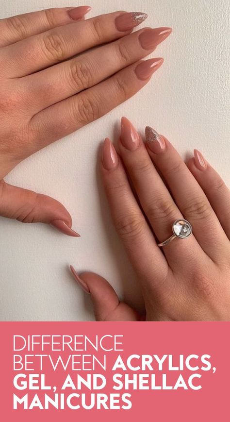 How to tell your acrylics from dip powder, according to nail experts.#nails #manicures #2020trends #nailtrends #manicureinspiration Different Manicure Types, Different Types Of Nails Manicures, Type Of Nails Manicures, Types Of Nails To Get At Salon, Dip Powder Manicure, Nails Manicures, Different Types Of Nails, Types Of Manicures, Shellac Manicure