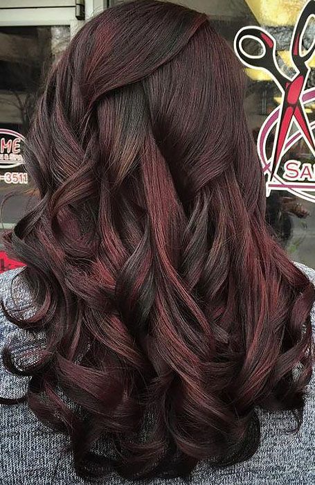 Burgundy Lowlights, Holidays Hairstyles, Chocolate Cherry Hair Color, Red Highlights In Brown Hair, Red Brown Hair Color, Cherry Hair Colors, Undercut Haircut, Chocolate Brown Hair Color, Cherry Hair