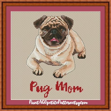 Mom Cross Stitch, White Pug, Pug Cross, Labrador Mom, Poodle Mom, Fawn Pug, Golden Retriever Mom, Chihuahua Mom, White Symbol