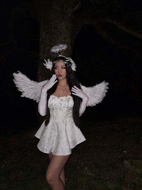 Angel costume, costume, costume inspo, halloween, angel, soirée déguisée, makeup inspo, makeup, inspiration, outfit, douying, douying makeup, Asian, asian girl, korean, chinese, aesthetic, inspo, cottage, young, summer night Angle Dress Costume, Y2k Angel Costume, Angel Theme Outfit, White Cupid Costume, Angel Coustems, Angel Custome Halloween, Angel Halloween Costumes For Women, Angle Costume Halloween, Angle Makeup Halloween