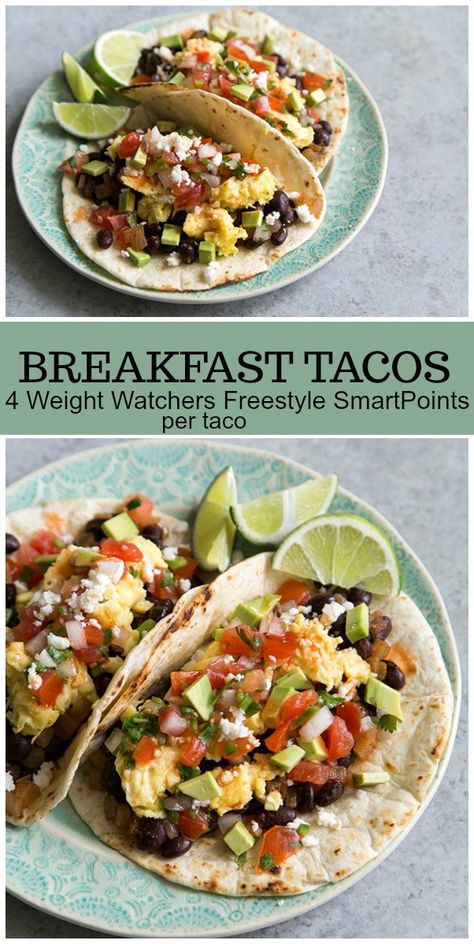 Breakfast Tacos recipe : from RecipeGirl.com.  #weightwatchers #SmartPoints Ww Breakfast Tacos, Fire Meals, Egg Tacos, Smartpoints Recipes, Breakfast Tacos Recipe, Mexican Festival, Tacos Recipes, Breakfast Taco, Ww Breakfast