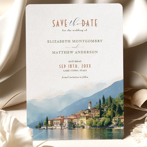 Lake Como Italy Save The Date Destination Invitati Invitation Lake Como Save The Date, Rishikesh Wedding, Flowing Typography, Save The Date Destination, Italy Destination Wedding, Destination Wedding Invitation, Elegant Wedding Stationery, Lake Como Wedding, Lake Como Italy