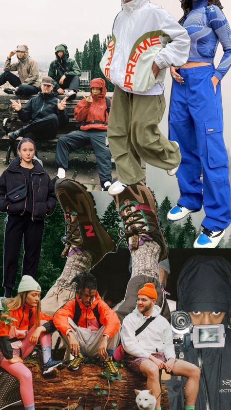 Gorpcore Moodboard, Gorpcore Hiking Outfit, Girly Gorp Core, Fall Gorpcore, Gorpcore Layering, Mountain Editorial, Hiking Gorpcore, Gorpcore Fashion, Gorpcore Outfit