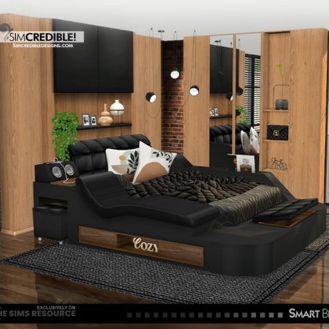 Bringing to your sims a comfortable bed station you can customize as you wish. Along with the bed itself and tables, you can get loveseat [looking like loungers] and there are also functional bookshelf and stereo to help making your sims more relaxed ^^ by SIMcredibledesigns.com

available exclusively at TSR Sims 4 Cc Black Bedroom, Sims 4 Cc Mens Furniture, Sims 4 Cc Bed Functional, Sims 4 Bed Sets Cc, Sims 4 Loveseat Cc, Sims 4 Cc Male Room, Sims 4 Cc Furniture Functional Tv, Sims 4 Cc Male Bedroom, Sims 4 King Size Bed Cc