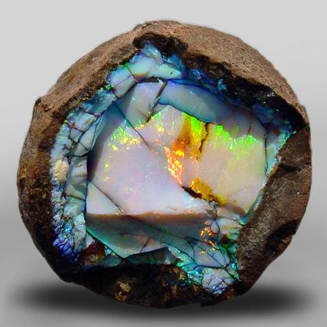 Ethiopian opal geode  sometimes you feel like a rock: hard, angry, damaged.  But sometimes there is an opal inside you: this otherworldly beauty, the potential to be soft and loving and kind Matka Natura, Geology Rocks, Pretty Rocks, Beautiful Rocks, Rock Collection, Mineral Stone, Minerals And Gemstones, Rocks And Gems, Gems And Minerals