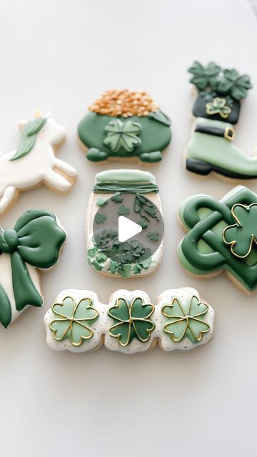 Macey Hill on Instagram: "Jar of Shamrocks ☘️🇮🇪...the very last St. Paddy cookie video!!!

🎶by @elane_music_hq 

.

.

.

#irish #saintpatrickcookies
#saintpatricksday #stpatricksday 
#handmade #shamrockcookies #sprinklecookies #ohbabybakery 
#jarcookies #jarofshamrocks 

Erin go Bragh, Ireland, Saint Patrick, decorated sugar cookies, royal icing" Sugar Cookies Royal Icing, Shamrock Cookies, Cookies Royal Icing, Erin Go Bragh, Cookie Videos, Decorating Cookies, Decorated Sugar Cookies, Sprinkle Cookies, St Paddy