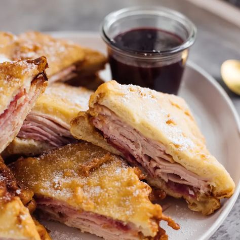 Monte Cristo Sandwiches Recipe - Magnolia Magnolia Recipes, Monte Cristo Sandwich Recipe, Magnolia Table Recipes, Jelly Bread, Joanna Gaines Recipes, Magnolia Network, Monte Cristo Sandwich, Deli Turkey, Magnolia Table