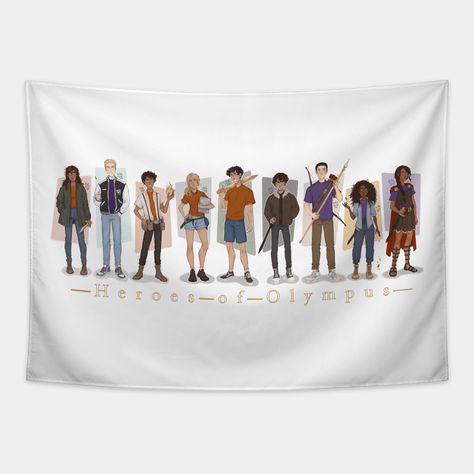 Heroes of olympus by Rick riordan -- Choose from our vast selection of tapestries to match with your desired size to make the perfect custom tapestry. Pick your favorite: Movies, TV Shows, Art, and so much more! Available in small, medium, large. Perfect for decorations in apartments, bedrooms, and dorm rooms. Percy Jackson Themed Bedroom, Percy Jackson Room Decor, Novel Movies, Persassy Jackson, Pjo Hoo, Peter Johnson, Percy Jackson Characters, Themed Bedroom, Room Stuff