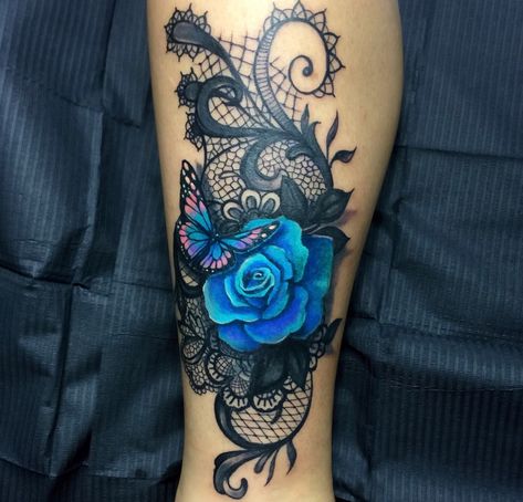 Lace Flower Tattoos, Lace Sleeve Tattoos, Lace Tattoos, Tatuaje Cover Up, Rose And Butterfly Tattoo, Lace Tattoo Design, Rose Tattoos For Women, Blue Rose Tattoos, Flower Tattoo Shoulder