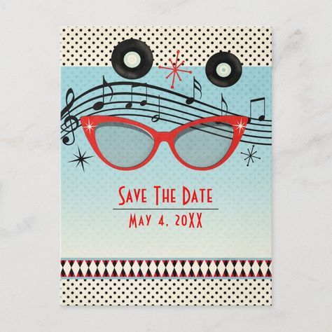 Retro Vintage 1950&#39;s Fifties Party Save the Date Announcement Postcard - 1950s invitations Party Save The Date, Fifties Party, Decade Party, Vintage 1950s, Save The Date, Retro Vintage, Stars, Save The Date Cards