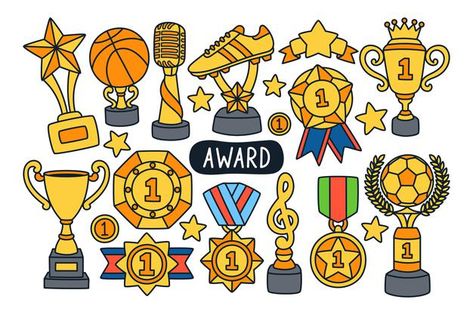 Drawing Of Trophy, Award Drawing, Trophy Drawing, Award Illustration, Trophy Illustration, Sports Day Decoration, Agenda Board, Header Illustration, Trophy Art