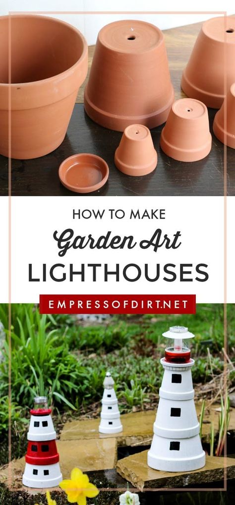 Clay Pot Lighthouse, Evening Garden, Taman Air, Weekend Crafts, Clay Flower Pots, Flower Pot Crafts, Clay Pot Crafts, Diy Art Projects, Creative Gardening