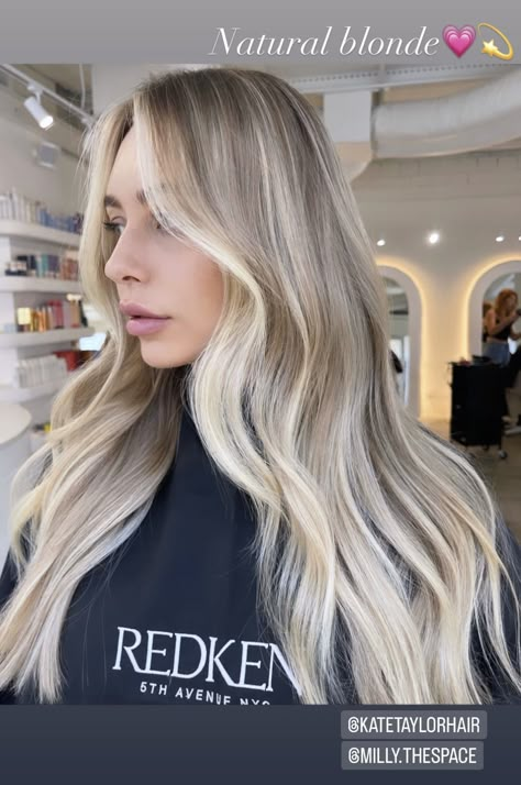 Natural Bright Blonde Balayage, Dimensional White Blonde, Milky Blonde Hair Balayage, Bright Lived In Blonde Hair, Soft Platinum Blonde Hair, Dark Roots Blonde Balayage, Lived In Cool Blonde, Milky Blonde Balayage, Sandy Blonde Hair Balayage