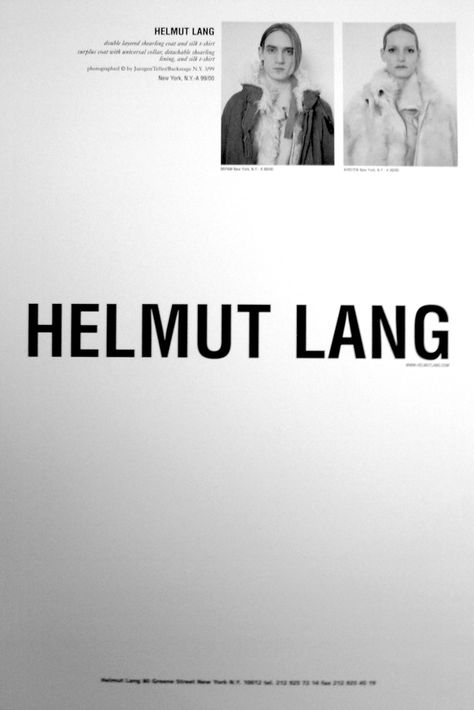 helmut lang ad // great letterhead idea. Helmut Lang Campaign, Fashion Ad Campaigns, Helmut Lang Archive, Helmet Lang, Rare Fashion, Graphics Layout, Ad Campaigns, Photography Illustration, Print Layout