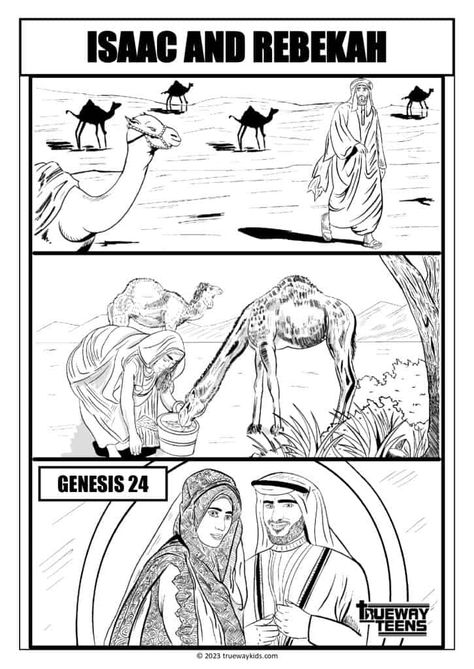 Download this free printable Isaac and Rebekah Coloring Page worksheet for youth! Perfect for Sunday school classes or Bible study groups. This worksheet will help kids learn about the story of Isaac and Rebekah from Genesis 24. Isaac And Rebekah Craft Sunday School, Isaac And Rebekah, Teen Bible Lessons, New Testament Bible, Youth Games, Christian Crafts, Bible Study Group, Object Lessons, How To Have Twins