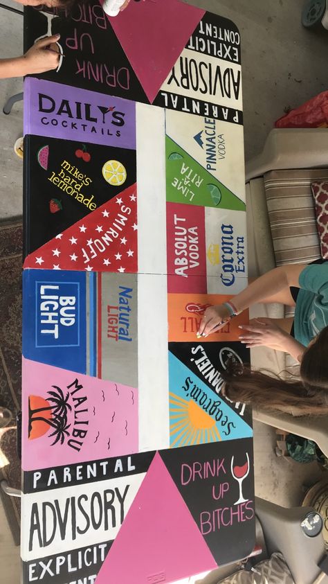 cute beer pong table idea! #beer #beerpong #table #DIY #bp #college #summer #drinking #paint #project #fun Pong Table Painted, Beerpong Table, Bp Table, Beer Pong Table Diy, Diy Beer Pong, Diy Beer Pong Table, Beer Pong Table Designs, Chocolate Halloween, Beer Table