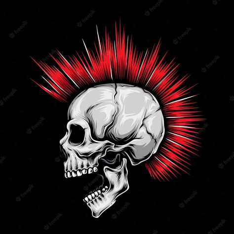 Premium Vector | Skull colors Punk Red Hair, A Skull, Premium Vector, Red Hair, Red, Hair, Black