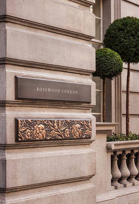 Way Finding Design, Rosewood London, London Logo, Wayfinding Signage, Entrance Gates, Environmental Graphics, Architecture Details, Interior Designer, Entrance