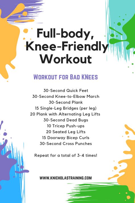 A great full-body, body-weight workout for anyone who struggles with sore knees! #fitness #hiit Bad Knee Workout, Single Leg Bridge, Sore Knees, Yoga Box, Bad Knees, Build Muscle Mass, Knee Exercises, Weight Workout, High Intensity Workout