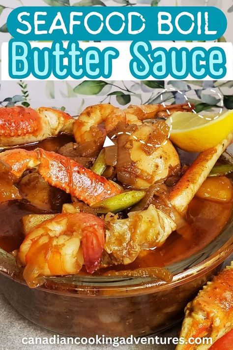 Shrimp Boil Butter Sauce, Seafood Boil Butter Sauce Recipe, Butter Sauce For Seafood Boil, Seafood Boil Butter Sauce, Crab Boil Sauce, Seafood Boil Sauce Recipe, Crab And Shrimp Boil, Shrimp And Potatoes, Holiday Seafood Recipes