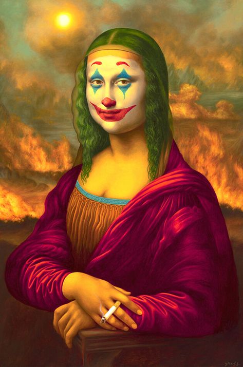 Mona Lisa Joker — Alex Gross Mona Lisa Drawing, Alex Gross, Mona Lisa Parody, Funny Wall Art, Art Parody, Retro Wall Art, Pics Art, Funny Art, Art Plastique