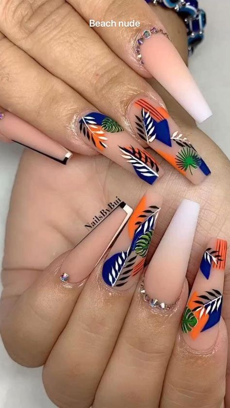 Orange Nail Designs, Colorful Nail, Manicure Gel, Trendy Nail Art Designs, Dope Nail Designs, Colorful Nail Designs, Beach Nails, Coffin Nails Designs, Nail Art Summer