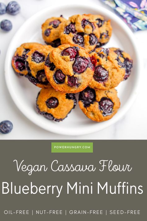 Cassava Muffins, Cassava Flour Desserts, Blueberry Mini Muffins, Mini Blueberry Muffins, Vegan Breads, Vegan Gluten Free Desserts, Vegan Muffins, Wfpb Recipes, Cassava Flour