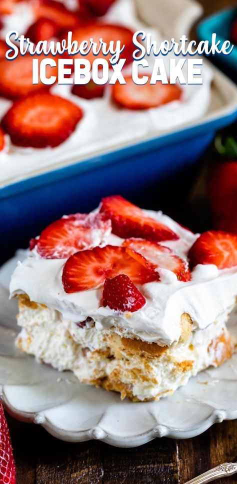 Strawberry Shortcake Icebox Cake is a simple no bake dessert made with strawberries, Nilla Wafers, and whipped cream. This easy layered dessert lasagna is the perfect summer potluck recipe! #easy #recipe #whippedcream #delish Shortcake Recipes, Dessert Lasagna, Icebox Cakes, Crisp Recipes, Strawberry Shortcake Cheesecake, Strawberry Icebox Cake, Easy Strawberry Shortcake, Layered Dessert, Summer Potluck