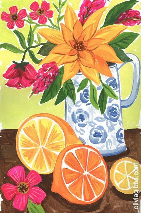 Olivia Gibbs, Painting For Kitchen, Lemon Art, Write Your Name, Caribbean Art, Have A Great Week, Kids Art Class, Diy Watercolor Painting, Fruit Painting