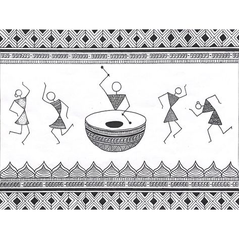 Worli Painting Border Designs, Warli Arts, Warli Designs, Worli Painting, Warli Painting, Mdf Painting, Warli Art, Modern Art Canvas Painting, Lotus Flower Art