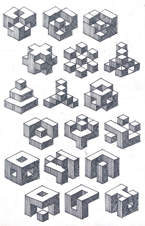 Cube Project Architecture, Isometric Cube Design, Isometric Cube Drawing, Isometric Building Drawing, Cube Illustrator, Cube Composition Architecture, Isometric Drawing Architecture, Cube Architecture Concept Ideas, Cube Drawing Sketch