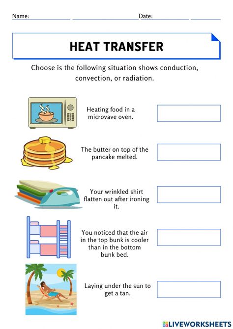 Heat Energy Activities, Heat Transfer Activities, Teaching Physics, Capacity Worksheets, Conduction Convection Radiation, Fact And Opinion Worksheet, Science Printables, Physics Lessons, Montessori Teaching