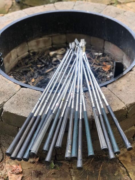 PRICES MAY VARY. Price is for one (1) smores stick. You can buy more according to your requirements. This Repurposed Golf Club Smores Stick is 33 to 36 Inch Long. Allow you to cook over a fire, keep you and kids at a safer distance away from any campfire, patio fire pit, backyard firepit, barbecue grill, bonfire POWERFUL LOADING AND BUILT TO LAST -- This is a heavy duty BBQ fire stick that can be used to skewer up the large quantity of meat without any warping, buckling, falling off and breaking Upcycled Fire Pit, Golf Club Crafts, Campfire Accessories, Smores Sticks, Tire Seats, Outdoor Hosting, Golf Crafts, Vintage Golf Clubs, Marshmallow Roasting Sticks