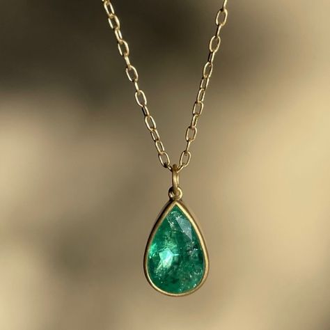 18k & Faceted Teardrop Colombian Emerald Pendant by Lola Brooks #lolabrooks #futureheirlooms #augustla Emerald Pendant, Colombian Emeralds, Emerald, It Cast, Instagram Photos, Pendant, Instagram