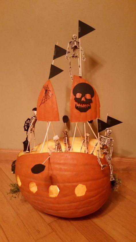 The Bones pirate ship terrorizing the sea Pirate Ship Pumpkin, Pumpkin Pirate, Pirate Pumpkin, Halloween Pumpkin Carving, Pumpkin Contest, Pumpkin Carving Templates, Pumpkin Pumpkin, Pirate Ship, Set Sail