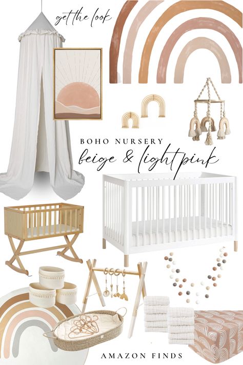 Nursery Boho Girl, Baby Boho Room, Neutral Boho Aesthetic, Boho Girls Nursery, Baby Girl Boho Nursery, Baby Girl Nursery Boho, Boho Nursery Neutral, Neutral Rainbow Nursery, Boho Girl Nursery